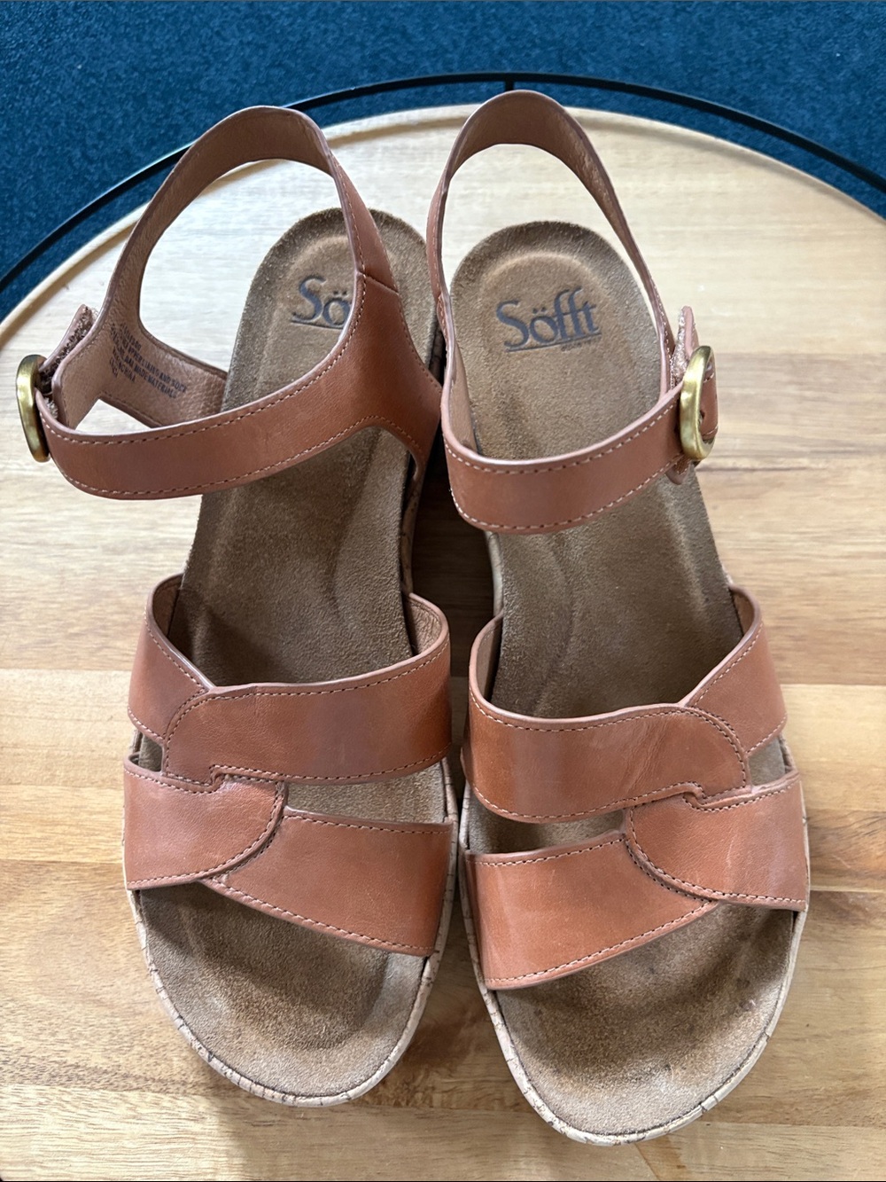 Sofft capri Leather cork wedge Slingback Wedge Sandals